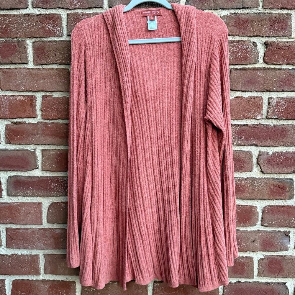 Barefoot Dreams CozyChic Ultra Lite Ribbed Hooded Cardigan coral XL NWT